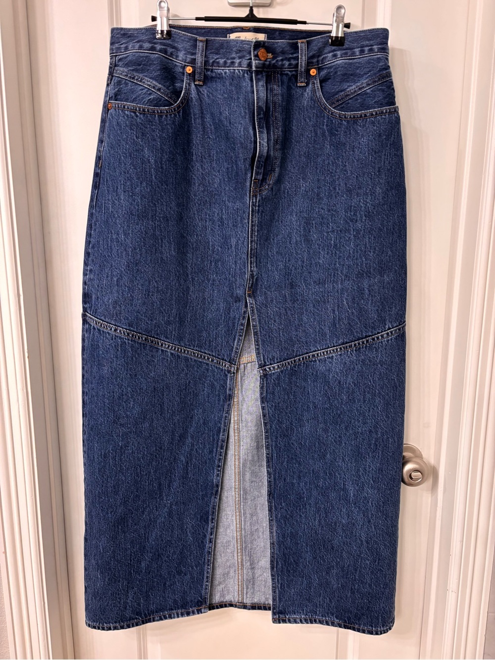Madewell Classic Dark Blue Denim Midi Skirt - Women's Jeans